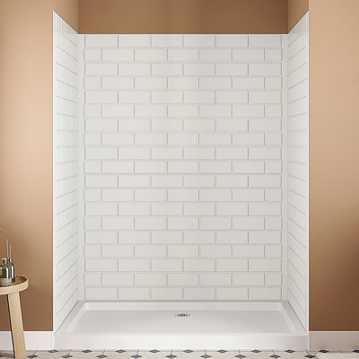 Bordure de douche en alcôve 3 pièces à finition carrelée blanche Streamline