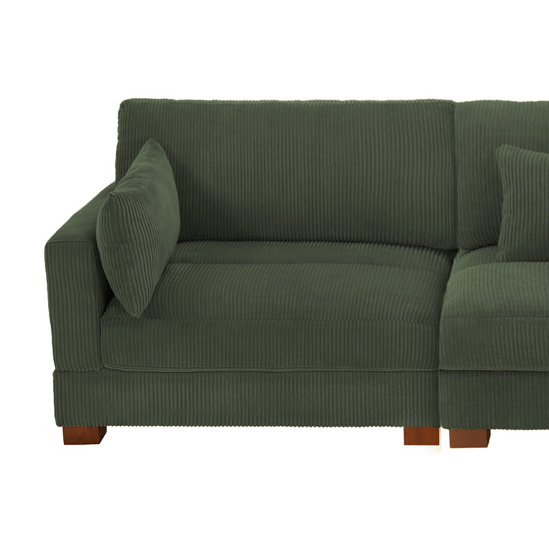Maelina 3 - Piece Upholstered Green Corduroy Modular Sectional Sofa with Pillow Back and Solid Wood Legs, Green