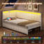 Structure de lit d'angle avec tiroirs de rangement, canapé-lit simple avec rails revêtus de tissu métallique, unité de lit avec lumières à DEL et station de charge, structure de lit simple moderne (beige)-1177235440-1202325672