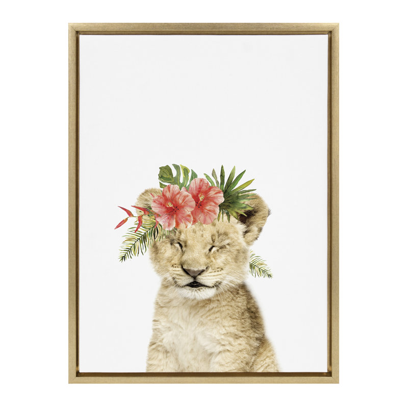 «Flower Crown Lion Cub» par Amy Peterson, reproduction d'art sur toile encadrée