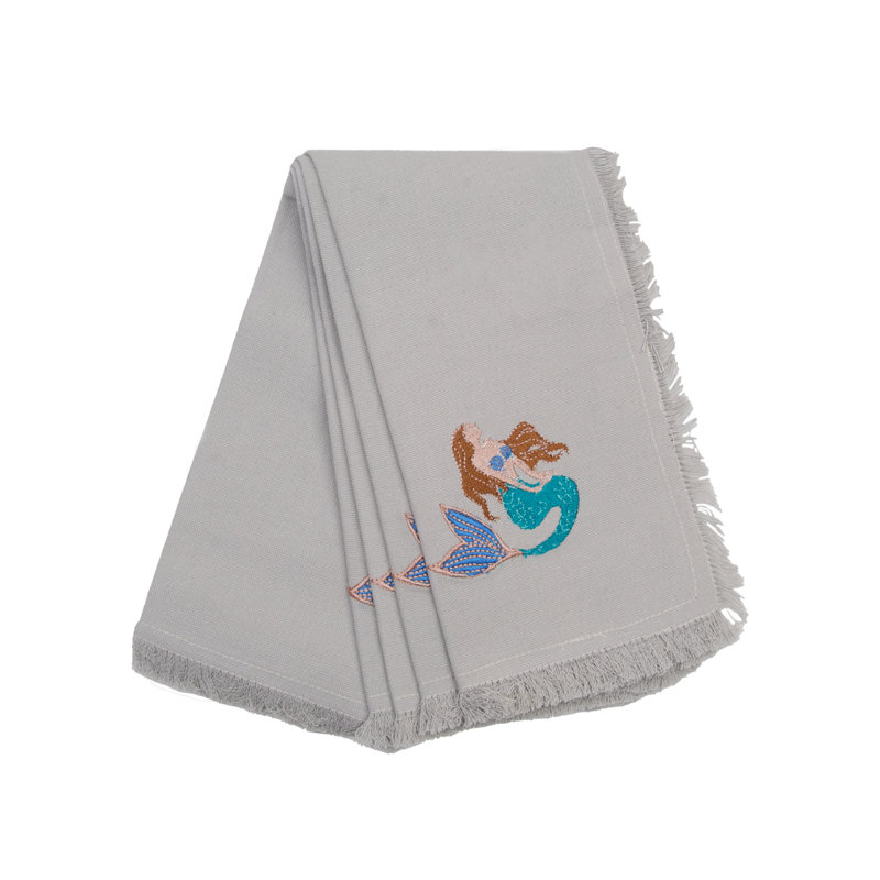 Ensemble de quatre serviettes de sirène brodées