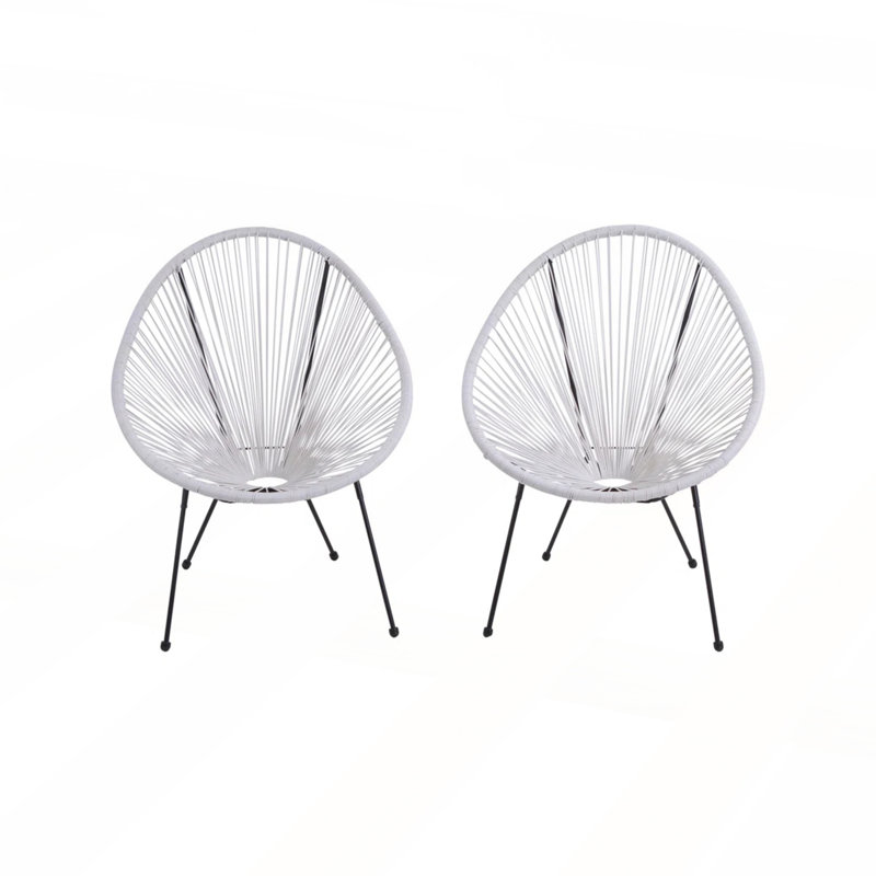 Ensemble de 2 chaises à cordes modernes en forme d'œuf avec structure en acier thermolaqué pour une utilisation intérieure et extérieure, alliant confort et durabilité