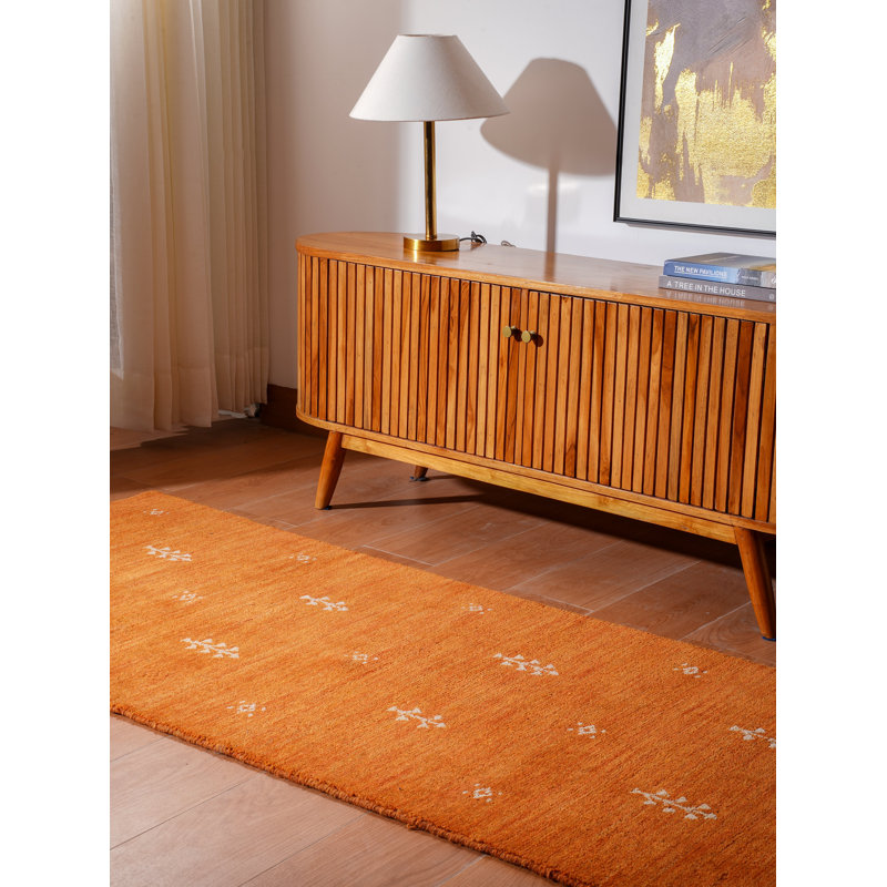 Ownby Hand Knotted Loom Wool Eco-Friendly Area Rugs  -  Runner, Orange White Color, Contemporary Modern Design, High Pile Thick Handmade Anti Skid Area Rugs for Living Room, Bed Room