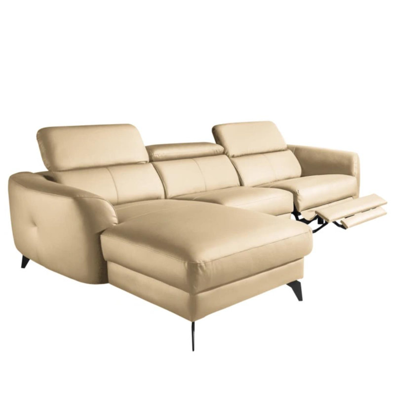 Canapé d'angle inclinable 3 places Hales , Beige, Orienté vers la gauche