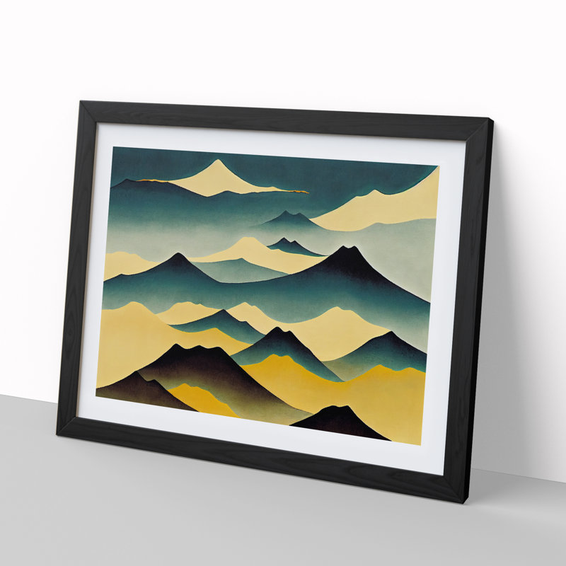 Abstract Japanese Mountains Vol.5 - Framed Print, Black, 46cm H x 64cm W x 2cm D