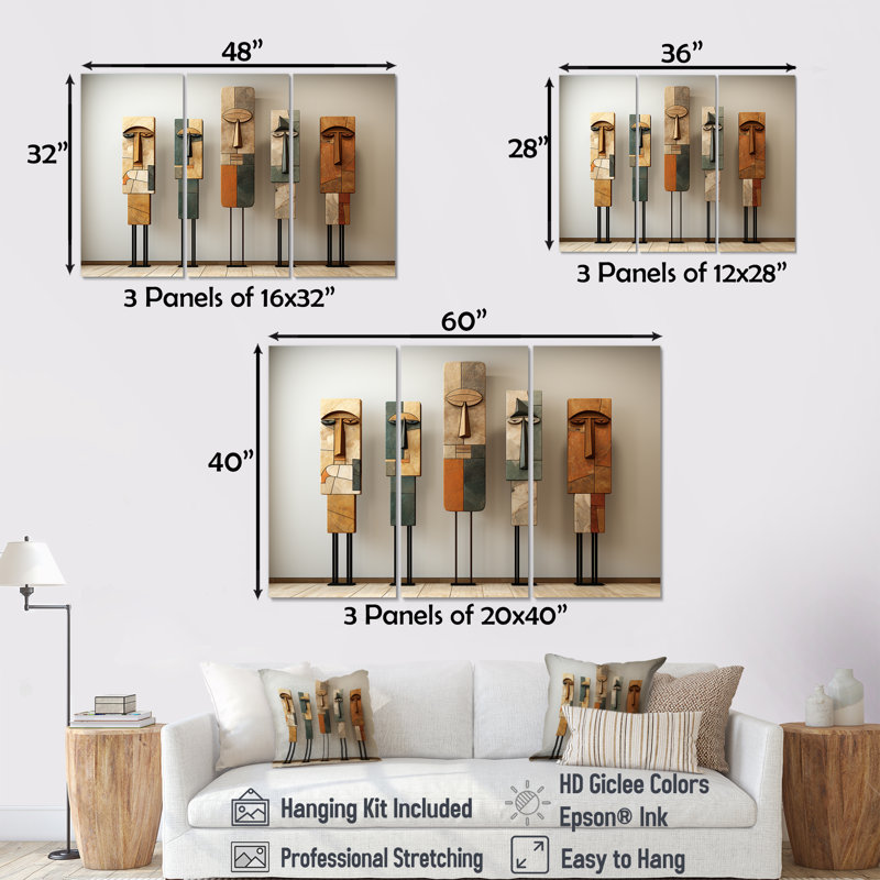 Ensemble d'œuvres d'art sur toile «African Traditional Spirit Totems», H 40 po x l 60 po, Toile tendue