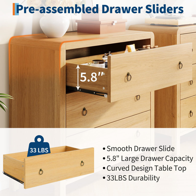3 Drawer Dresser for Bedroom, 30" Tall Storage Chest, Nightstand with Large Clothes Organizer, Natural