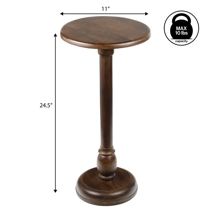 Leopold 24.5" Traditional Solid Mango Wood Round Pedestal Drink Table, Dark Brown Turned Accent Martini Table for Living Room