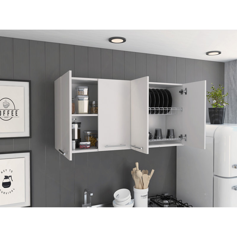 Armoire murale 120, quatre portes, deux armoires, deux tablettes, Blanc