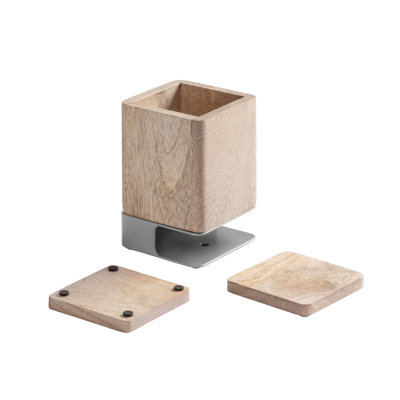 Solid Wood Pen Holder with 2 Coasters