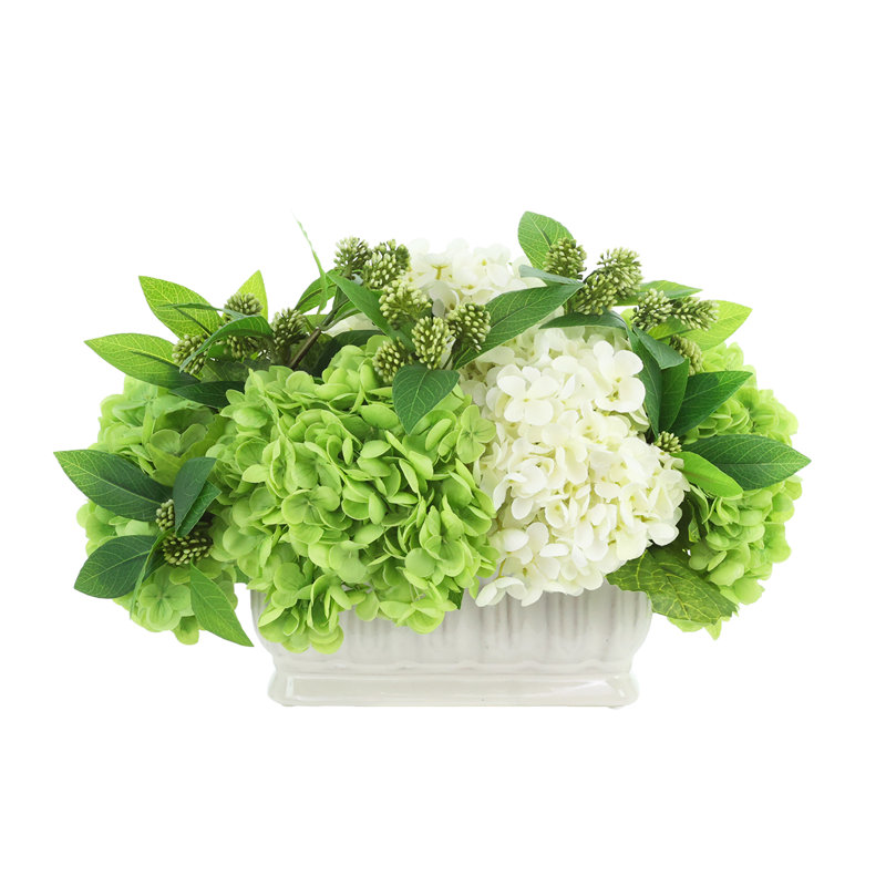 Hydrangea Arrangement in Fluted Ceramic Vase