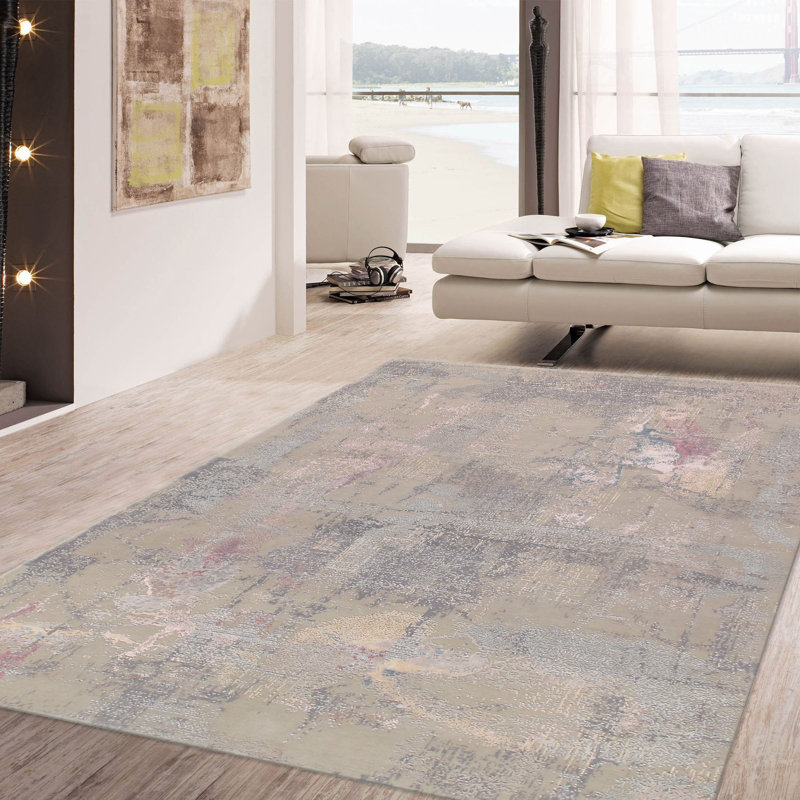 Modern Hand Knotted Abstract Indoor Rug, Rectangle 12'4" x 15'5"