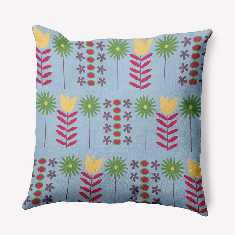 Floral Outdoor Reversible Throw Pillow, Air Blue, 16" x 16"