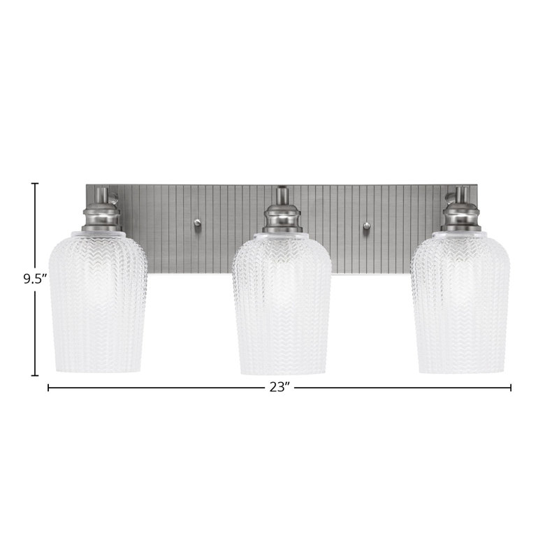 Arvon 3 Light Bath Bar Shown With 5" Textured Glass, Brushed Nickel, Clear