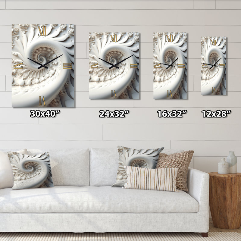 Blanc Fractal Spiral Universe - Très grandes horloges murales Fractals, H 32 po x l 24 po x P 1 po