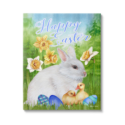 " Happy Easter Spring Bunny Rabbit Phrase Baby Chicks " by Sheri Hart
