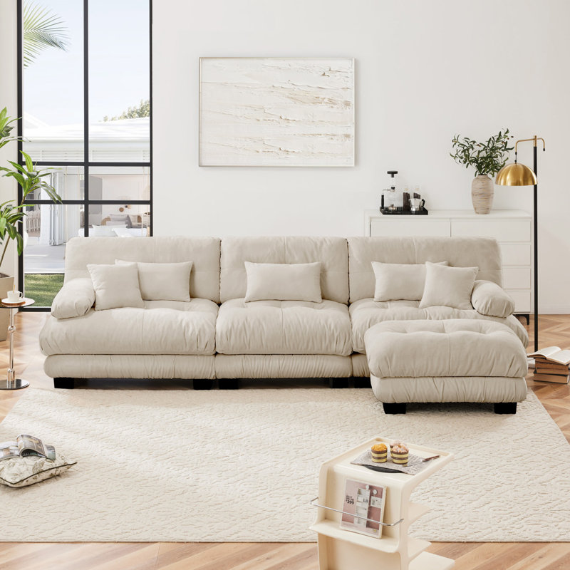 Luxury Modular Sectional Sofa Couch,Oversized L Shaped Cloud Couch For Living Room,Deep Seat Sofa Couch With Convertible Ottoman,Chenille Light Coffee