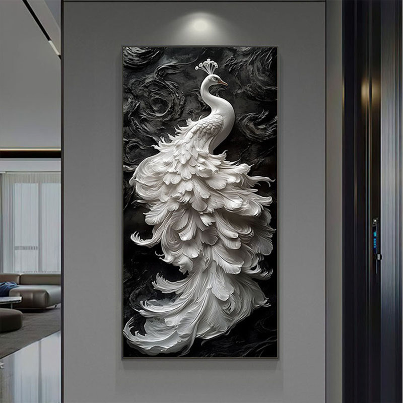 High-End Luxury Crystal Ceramic Peacock Mural, 62.99" H x 31.5" W x 1.18" D