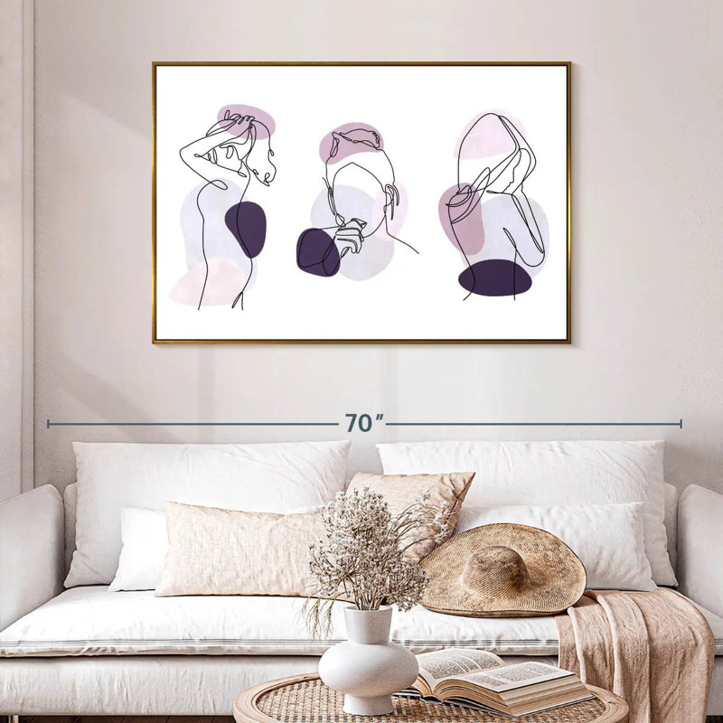 Women One Line, 46 po x 31 po, Cadre flottant doré