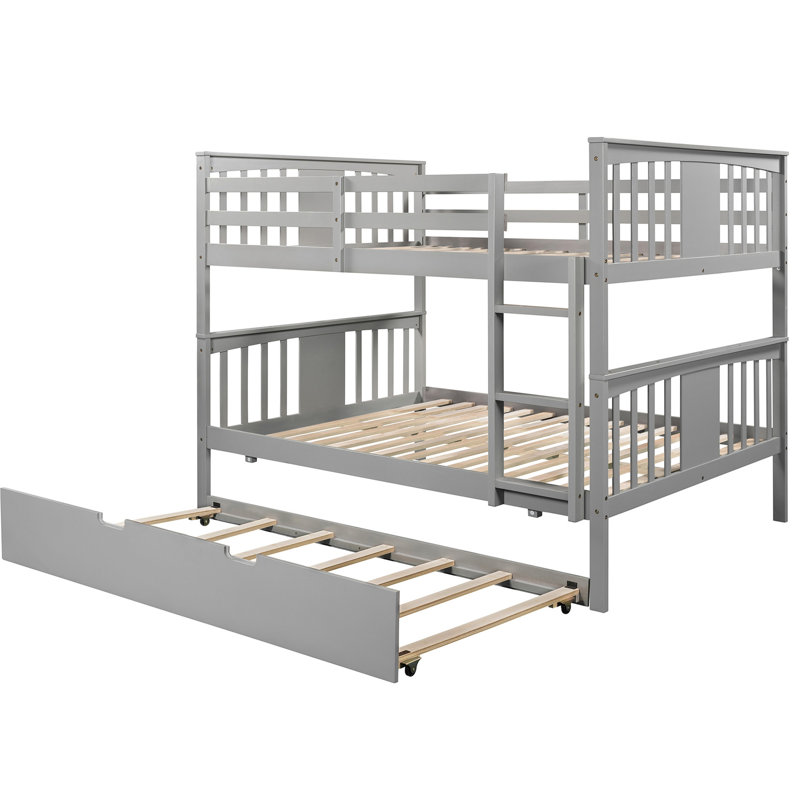 Grey Full Over Bunk Bed With & Twin Trundle. Solid Construction, Meets Bedroom Requirements In Size Stable Frame, Complements Decor