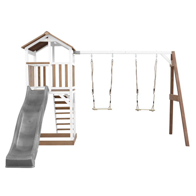 AXI Swing Set with 2 Swing(s) , 1 Slide(s), White/Brown, Grey