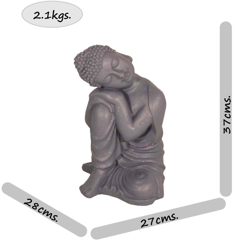Carlile BUDDHA Crouching 37cm Weathered Dark Stone Effect, Grey Shimmer
