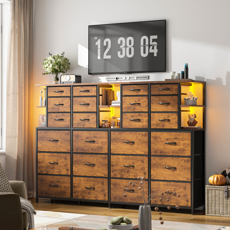 Commode 12 tiroirs avec lumières DEL, Brun