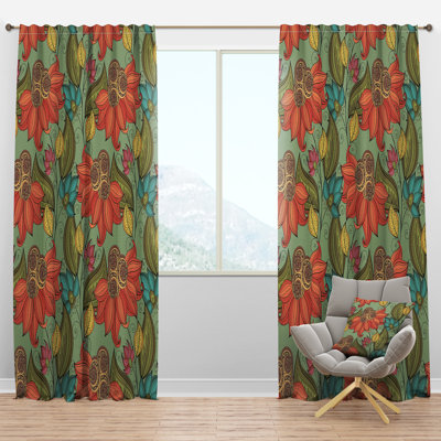 Panneau de rideau simple semi-diaphane avec passe-tringle Floral