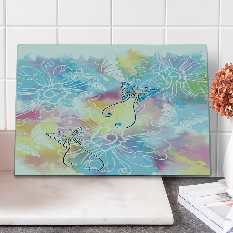 Ambesonne Romantic Cutting Board Large Size Colored Brushstroke Multicolor