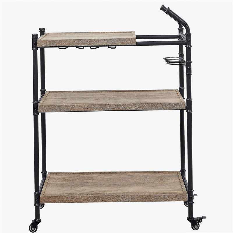 Oak and Sandy Black 2-Shelf Serving Cart