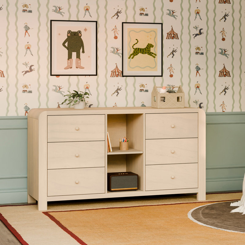 TipToe 6-Drawer Assembled Dresser with Cubbies, Washed Natural