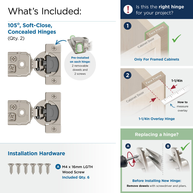 Nickel Soft Close 1-1/4 Inch Overlay Concealed Cabinet Hinge