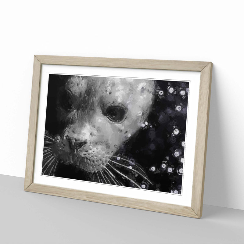 Seal Portrait in Abstract - Picture Frame Graphic Art Print, Oak, 35cm H x 50cm W x 2cm D