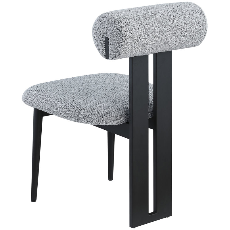 Chaise de salle à manger rembourrée Dario, Noir mat, Tissu gris bouclé