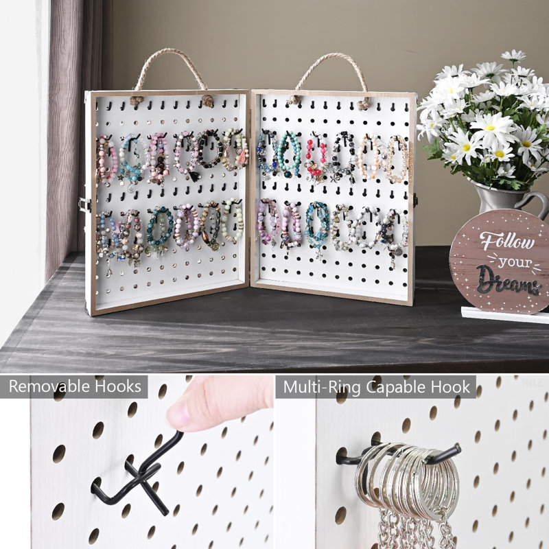 2 Panel Pegboard Jewelry Display Organizer, White