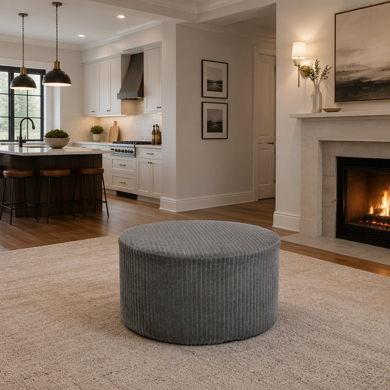 Pouf entièrement comprimé, revêtement en velours côtelé, Gris foncé