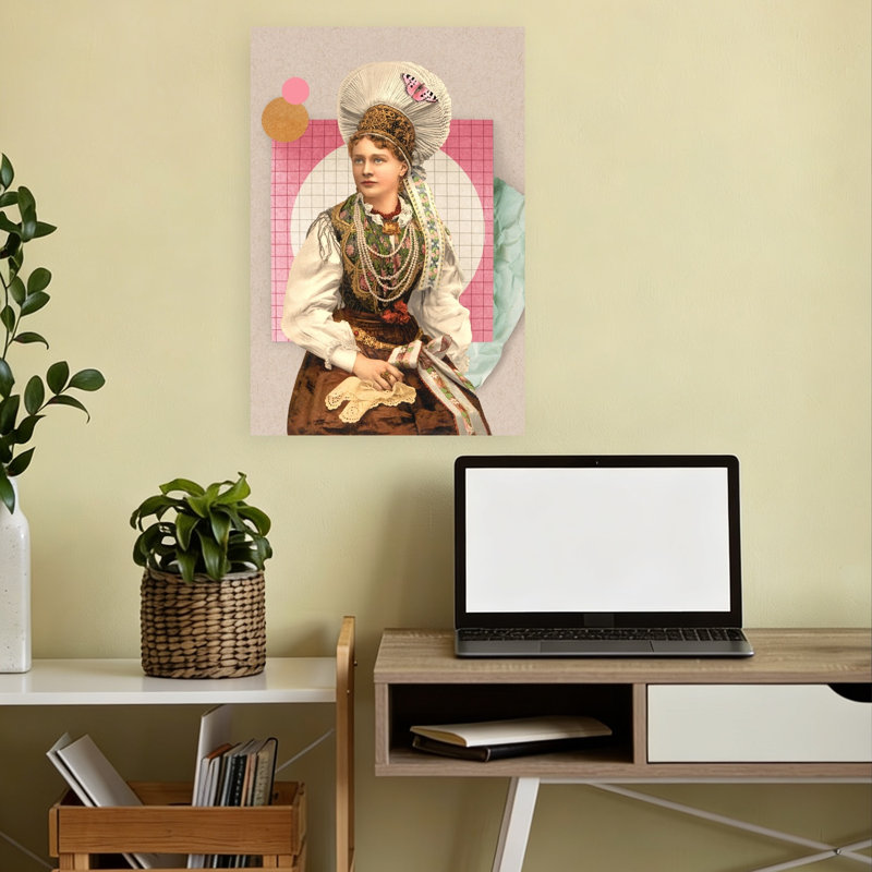 Elegant Folk Portrait Elegant Retro Serene Butterfly Portrait Wall Art Print 1 Piece Wrapped Canvas Wall Art