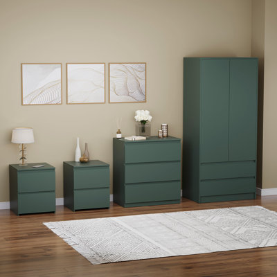 Tanino 4 Piece Bedroom Set (2 Drawer Large Bedside Chest X2, 3 Drawer Chest, 2 Door 2 Drawer Wardrobe)