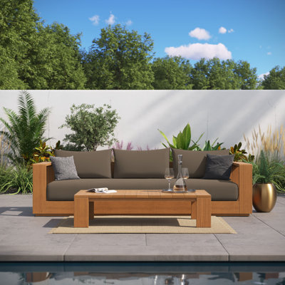 Tahoe 2-Piece Outdoor Patio Acacia Wood Sofa And Coffee Table Set