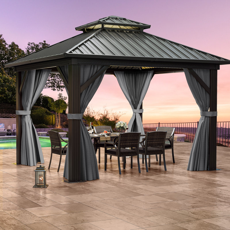 Aluminum Patio Gazebo  with Curtain and Netting, 10 ft. x 10 ft.
