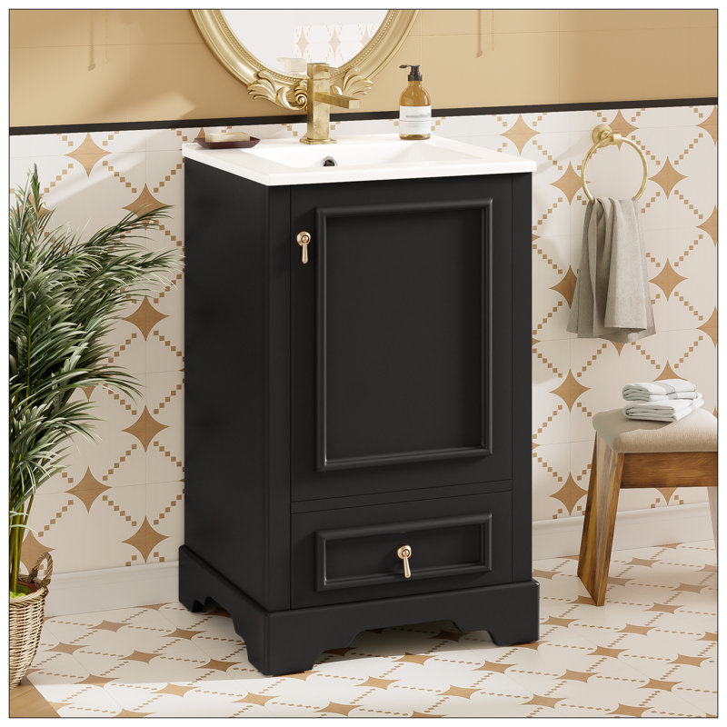 Meuble-lavabo pour salle de bain, Doré, Noir