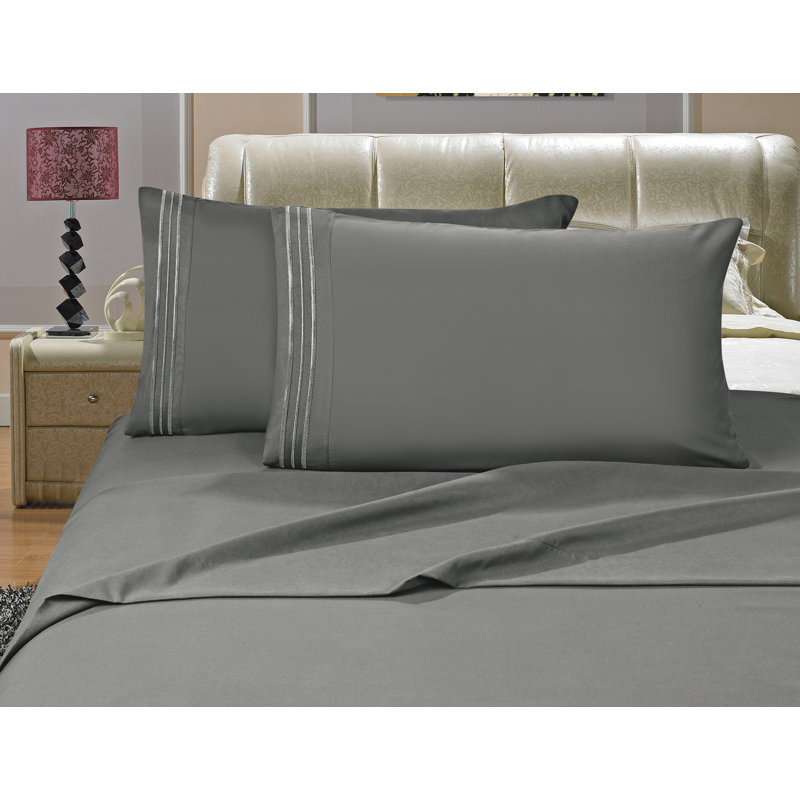  Ensemble de draps 1500 fils, Gris, Très grand lit