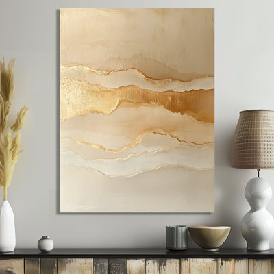 Gold Wave Wall Art, Beige Minimalist Canvas, Golden Minimal Waves In Beige