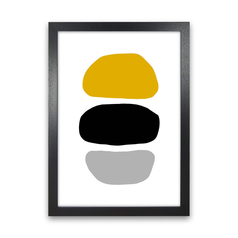 Mustard And Black Abstract Stones 2 by Pixy Paper - Print, 42cm H x 29.7cm W x 3cm D, Black Framed