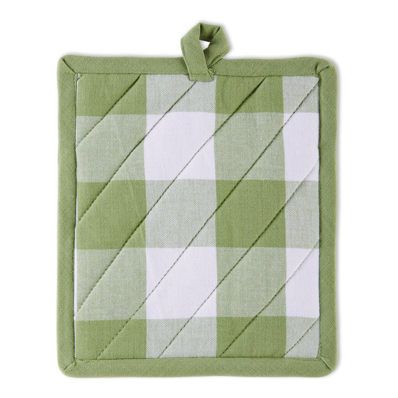 Design Imports Checkered Cotton Potholder Set, Antique Green