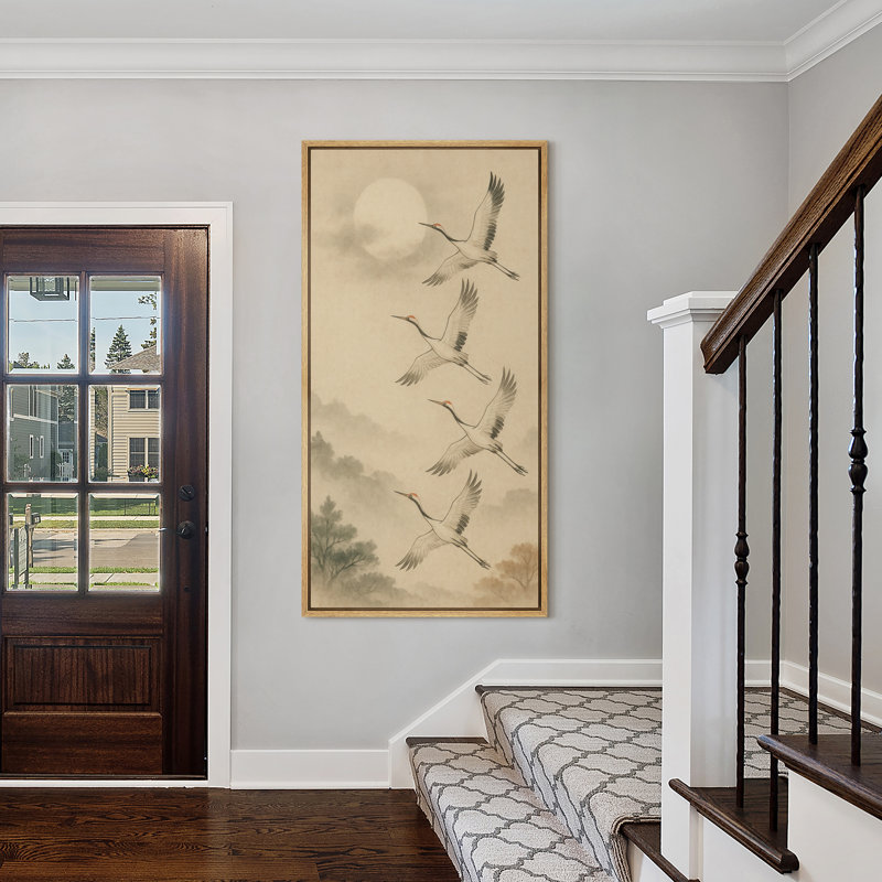 «Modern Botanical Flower Silhouette» sur toile bleue discrète - grande impression encadrée sur toile de la chambre principale