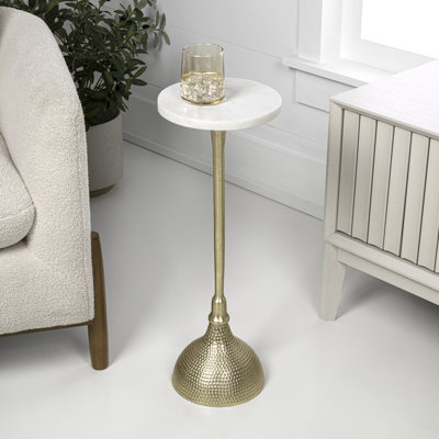 Ava 23.75" Metal Pedestal Drink Table and Decorative End Table with Round Top and Hammered Base