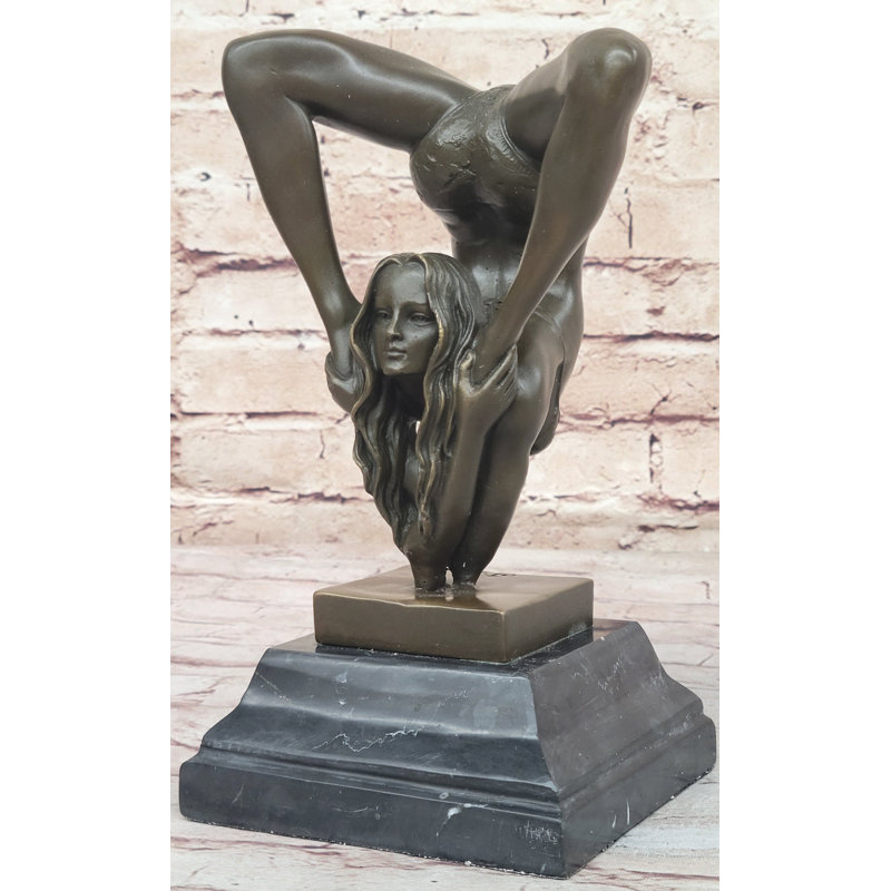 Regginae Female Contortionist Acrobat Athlete Gymnast Bronze Figure Statue Sculpture Marble Base