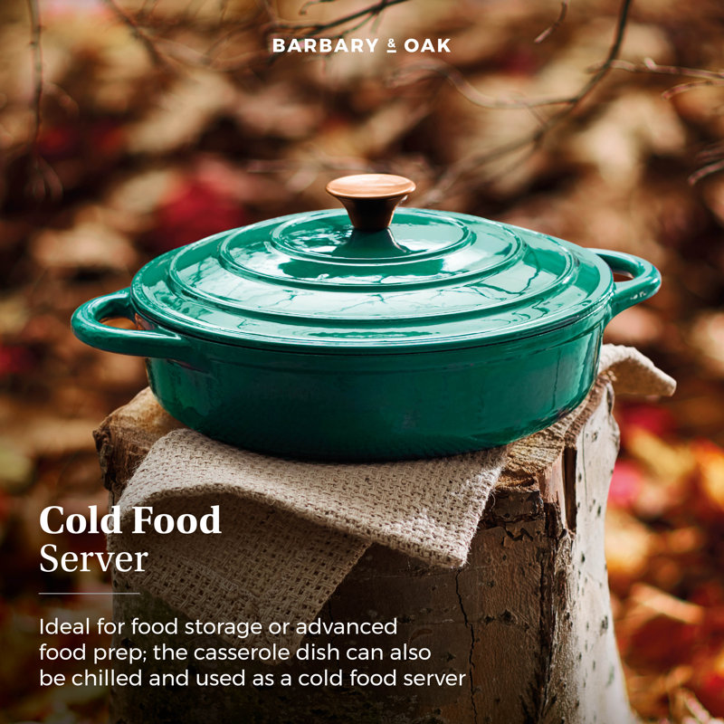 Barbary & Oak Non-Stick Cast Iron Round Dutch Oven, Verdigris Green, 36, 2.64L