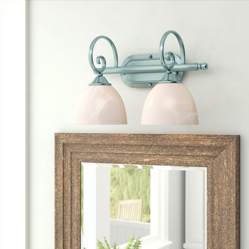 Éclairage pour meuble-lavabo 2 lumières Ora, Nickel Satiné avec Faux Albâtre Blanc